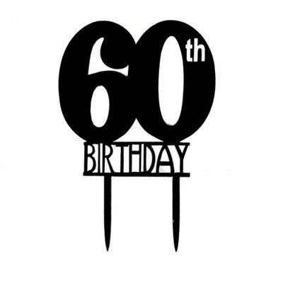 Black 60th Birthday Acrylic Cake Topper Pk 1