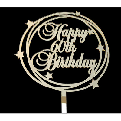 Gold Star Happy 60th Birthday Acrylic Cake Topper Pk 1