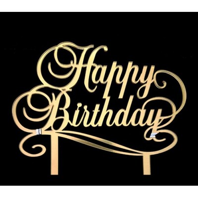 Gold Happy Birthday Acrylic Cake Topper Pk 1