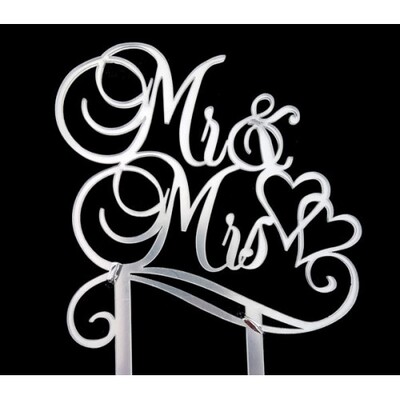 Silver Mr & Mrs Engagement Acrylic Cake Topper Pk 1