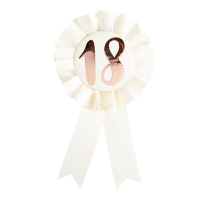 White/Cream & Rose Gold 18 Rosette Badge Award Ribbon Pk 1