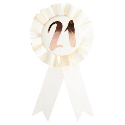 White/Cream & Rose Gold 21 Rosette Badge Award Ribbon Pk 1