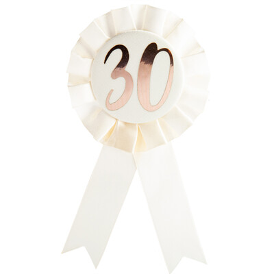White/Cream & Rose Gold 30 Rosette Badge Award Ribbon Pk 1