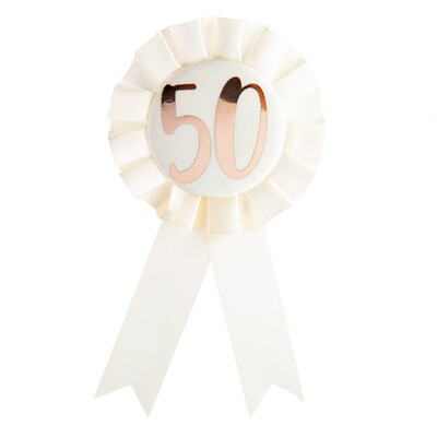 White/Cream & Rose Gold 50 Rosette Badge Award Ribbon Pk 1