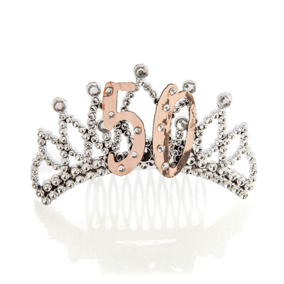 Rose Gold 50 Plastic Tiara with Diamantes Pk 1