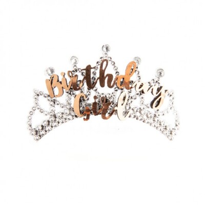 Rose Gold Plastic Birthday Girl Tiara with Diamantes Pk 1