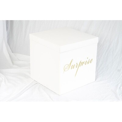 Unfolding Surprise Balloon Box White 51cm | Gold Script Surprise Reveal Box