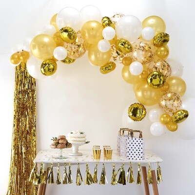 Ginger Ray Gold White & Confetti Balloon Arch Kit (70 Balloons and Tape)