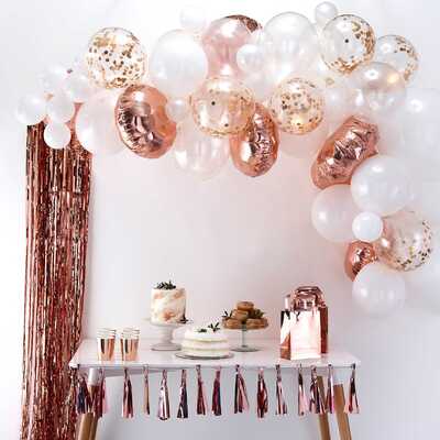 Ginger Ray Rose Gold White & Confetti Balloon Arch Kit (70 Balloons and Tape)