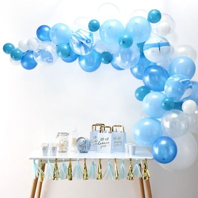 Ginger Ray Blue White & Confetti Balloon Arch Kit (70 Balloons and Tape)