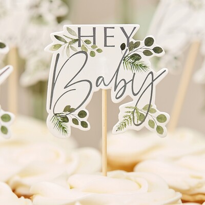 Ginger Ray Hey Baby Foliage Cupcake Pick Toppers (Pk 12)