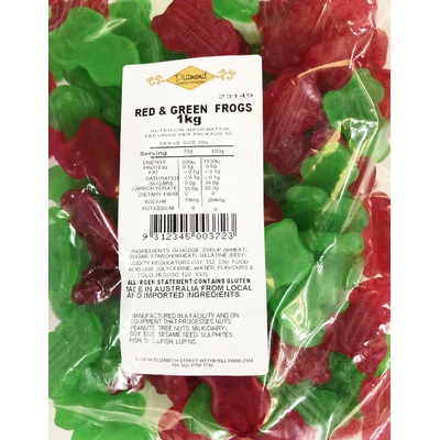 Red & Green Fruity Frogs Jelly Lollies 1kg