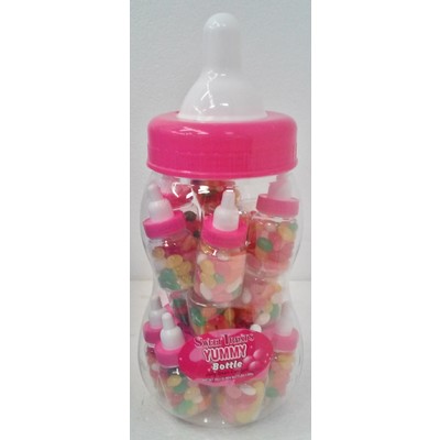 Pink Baby Bottle with 20 Mini Bottles of Mixed Jelly Beans (Pk 1)