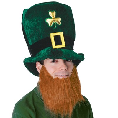 St Patrick's Day Shamrock Plush Hat with Attached Beard