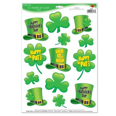 St Patrick's Day Shamrocks & Hats Window Clings Pk 13