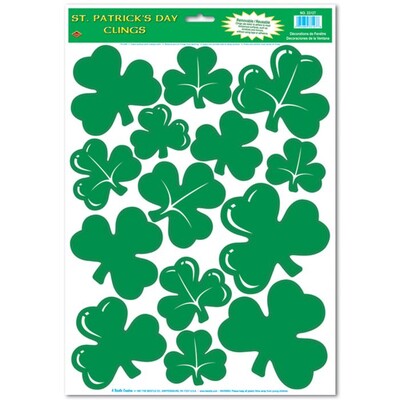 St Patrick's Day Green Shamrocks Window Clings 14 Pk