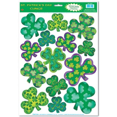 St Patrick's Day Patterned Shamrocks Window Clings 14 Pk