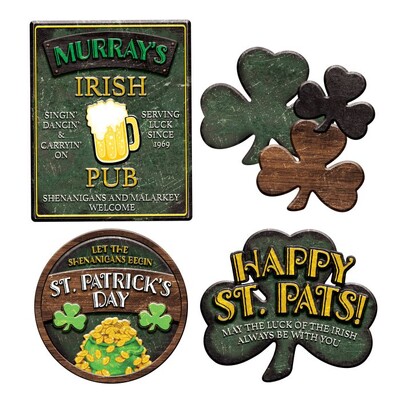 St Patricks Day Sign Cutouts Decorations Pk 4