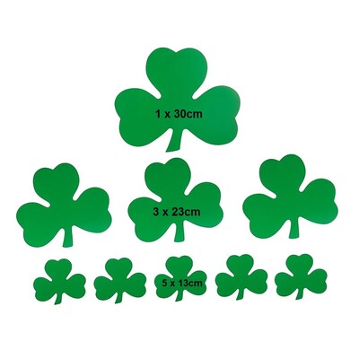 St Patricks Day Green Shamrock Cutouts 3 Sizes Pk 9