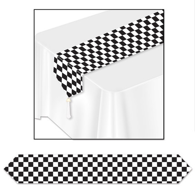 Black & White Check Flag Motor Racing Paper Table Runner Pk 1