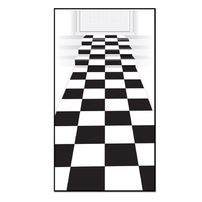 Black & White Check Motor Racing Floor Runner 3m