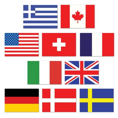 Mini International Flags Assorted Cutouts (11cm) Pk 10