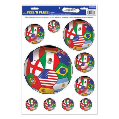 International Soccer Peel N Place Stickers – Removable World Cup Football Wall Decals Flag Ball Design Set