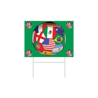 World Cup Soccer Yard Sign with Flags Ball Design – Outdoor Lawn Decoration 29x39cm with Stake