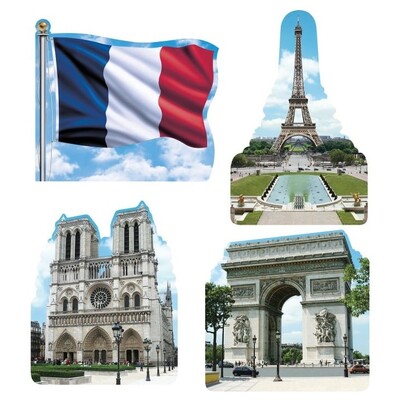France French Landmarks Cardboard Cutout Decorations Pk 4