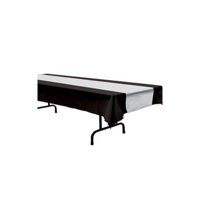 Black and Silver Plastic Tablecover 137x274cm Pk 1