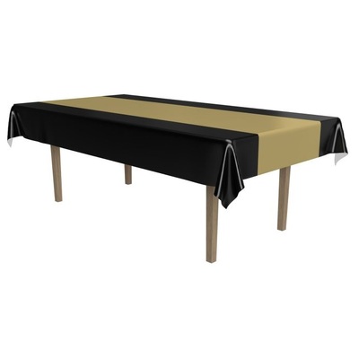 Black and Gold Plastic Tablecover 137x274cm