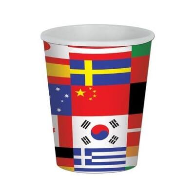 International Flags Paper Party Cups Pk 8