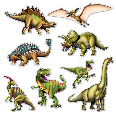 Assorted Design and Size Dinosaur Cutout Decorations Pk 8