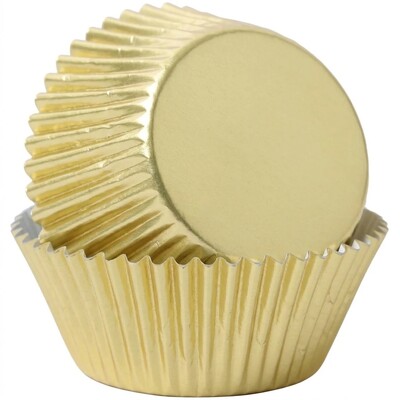 Gold Foil Baking Cups Large 50 Pack 50mm Base 30mm Height Bakette Cupcake Liners Greaseproof Oven Safe Muffin Cases