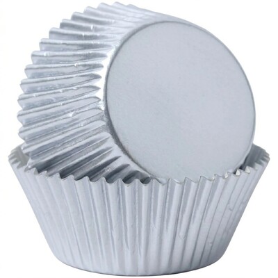Bakette Silver Foil Baking Cups Large 50 Pack 50mm Base 30mm Height Greaseproof Cupcake Liners Oven Safe Muffin Cases