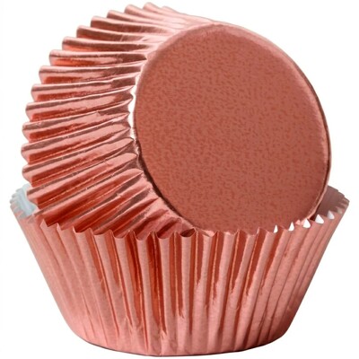 Bakette Rose Gold Foil Baking Cups Large 50 Pack 50mm Base 30mm Height Greaseproof Cupcake Liners Oven Safe Muffin Cases
