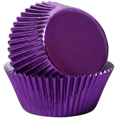 Bakette Purple Foil Baking Cups Large 50 Pack 50mm Base 30mm Height Greaseproof Cupcake Liners Oven Safe Muffin Cases