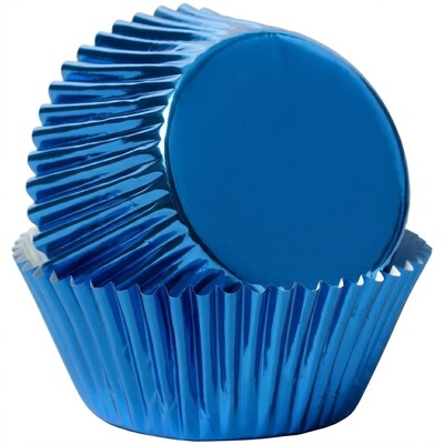 Bakette Royal Blue Foil Baking Cups Large 50 Pack 50mm Base 30mm Height Greaseproof Cupcake Liners Oven Safe Muffin Cases