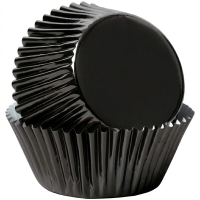 Bakette Black Foil Baking Cups Large 50 Pack 50mm Base 30mm Height Greaseproof Cupcake Liners Oven Safe Muffin Cases