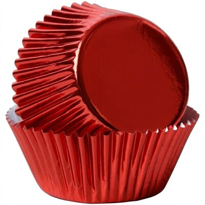 Bakette Red Foil Baking Cups Large 50 Pack 50mm Base 30mm Height Greaseproof Cupcake Liners Oven Safe Christmas Muffin Cases