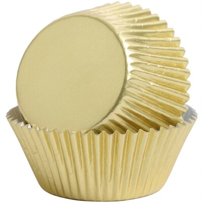 Gold Foil Baking Cups Mini 50 Pack 32mm Base 21.5mm Height Bakette Cupcake Liners Greaseproof Oven Safe Mini Muffin Cases