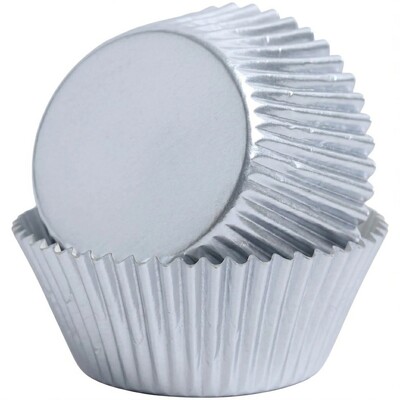 Bakette Silver Foil Baking Cups Mini 50 Pack 32mm Base 21.5mm Height Greaseproof Cupcake Liners Oven Safe Mini Muffin Cases