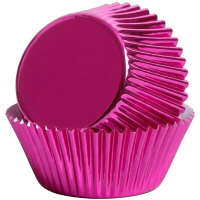 Bakette Hot Pink Foil Baking Cups Mini 50 Pack 32mm Base 21.5mm Height Greaseproof Cupcake Liners Oven Safe Mini Muffin Cases