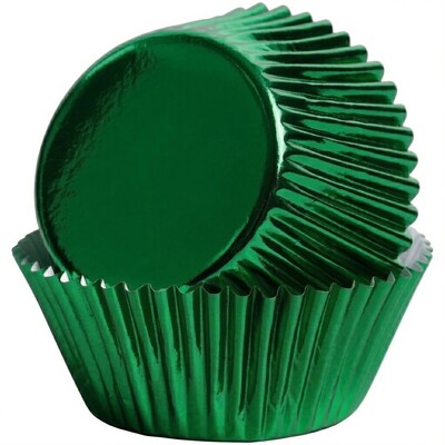 Bakette Green Foil Baking Cups Mini 50 Pack 32mm Base 21.5mm Height Greaseproof Cupcake Liners Oven Safe Christmas Mini Muffin Cases