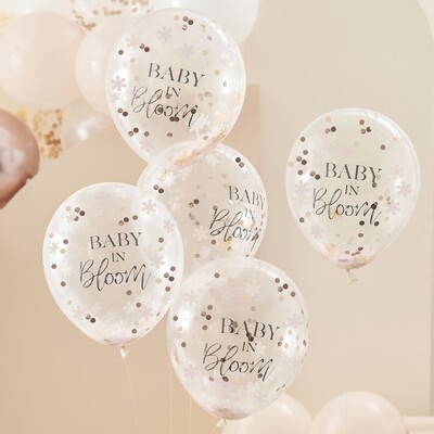 Ginger Ray Baby In Bloom Rose Gold Floral Confetti Latex Balloons 30cm (Pk 5)