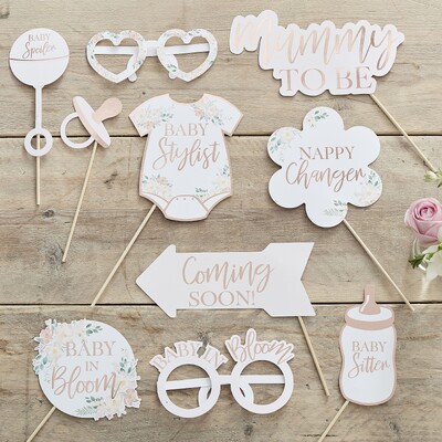 Ginger Ray Rose Gold Foiled Baby In Bloom Photo Booth Props (10pcs)