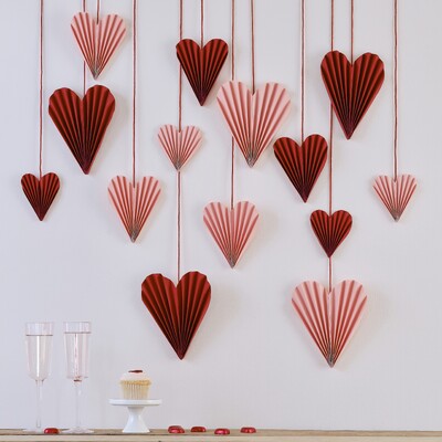 Ginger Ray Pink & Red Folded Paper Hearts Decorations (Pk 16)