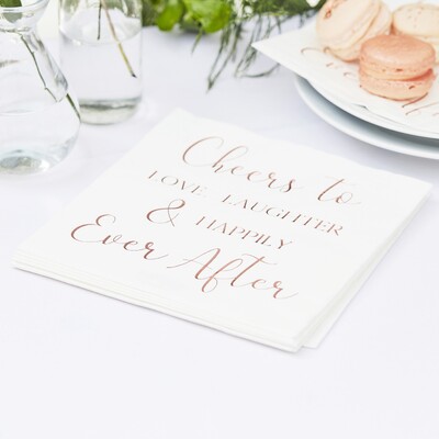 Ginger Ray White & Rose Gold Happily Ever After Lunch Napkins (Pk 16)
