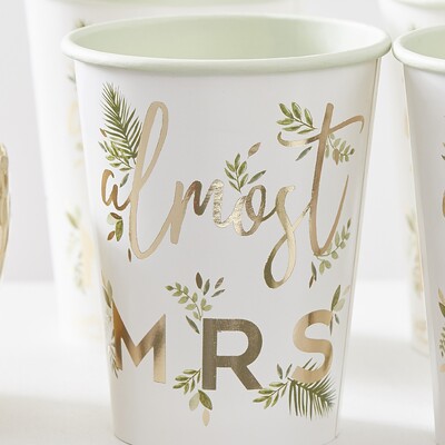 Ginger Ray Botanical Hen Almost Mrs Paper Cups (Pk 8)