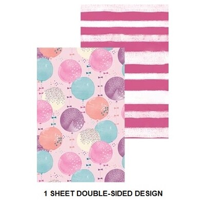 Pink Balloons & Stripes Double Sided Gift Wrap 1 Sheet